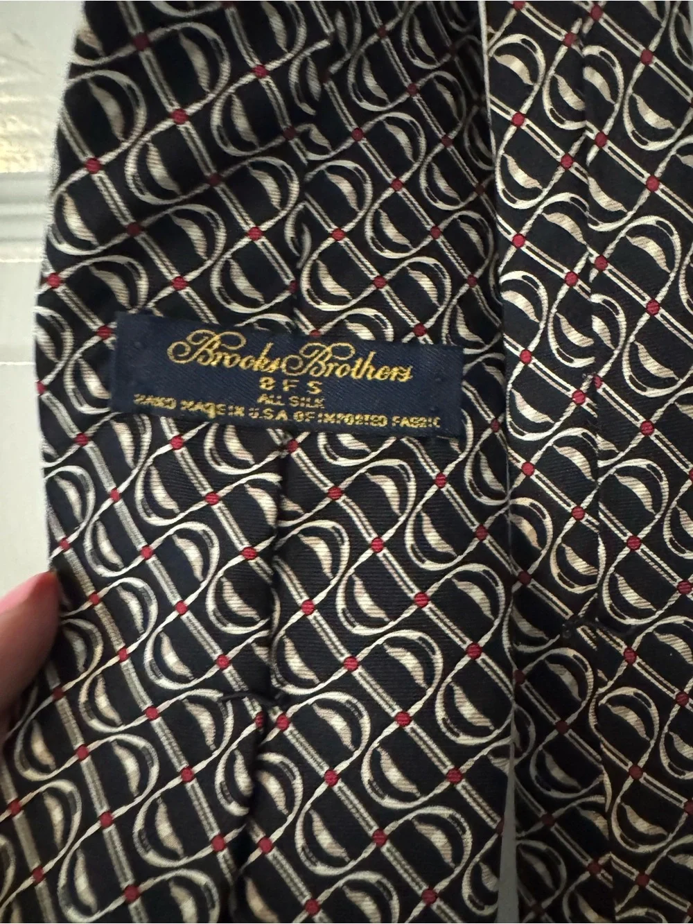 Brooks Brothers BFS (Vintage 90s) Black Geometric Silk Tie